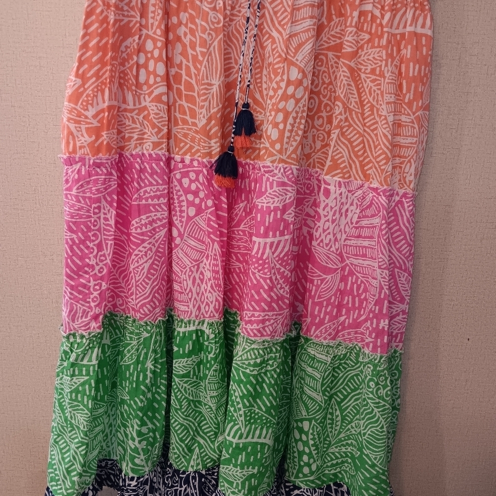 Orientique Naturally Leros Multi Colour Tiered Maxi Dress Sz M - Picture 4 of 5